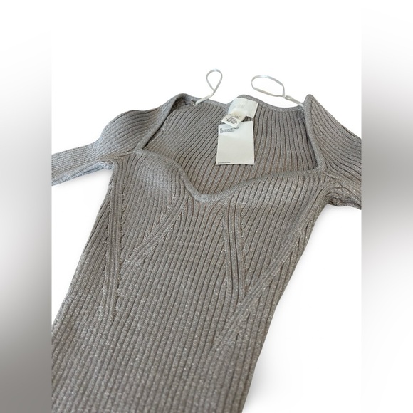 NWT H&M Ltd Ed Shimmer Rib-knit Fitted Sweater Top Gray | Size XS - Picture 10 of 13